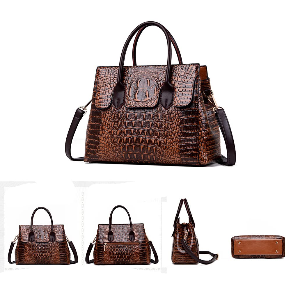 Embossed Faux Leather Satchel Handbag Q845