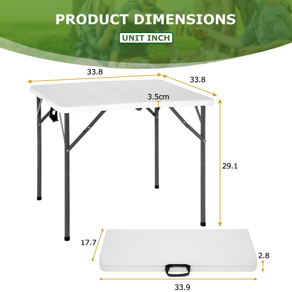 34" White Portable Plastic Folding Table R880