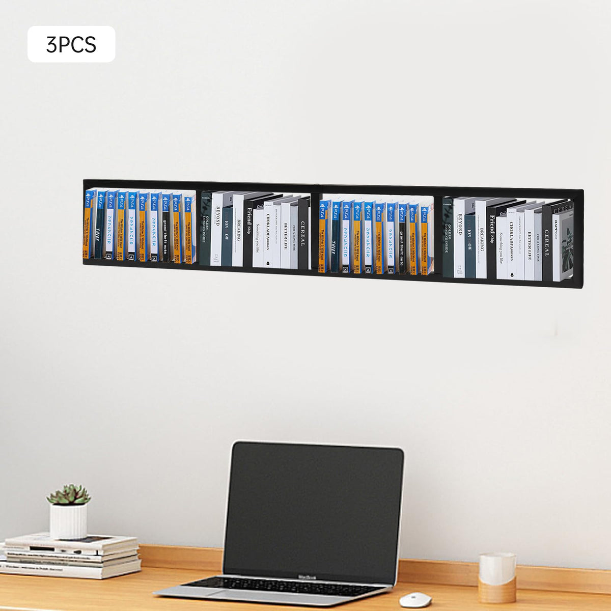 Black 3Pcs Wall Mount Media Storage Rack Q7141