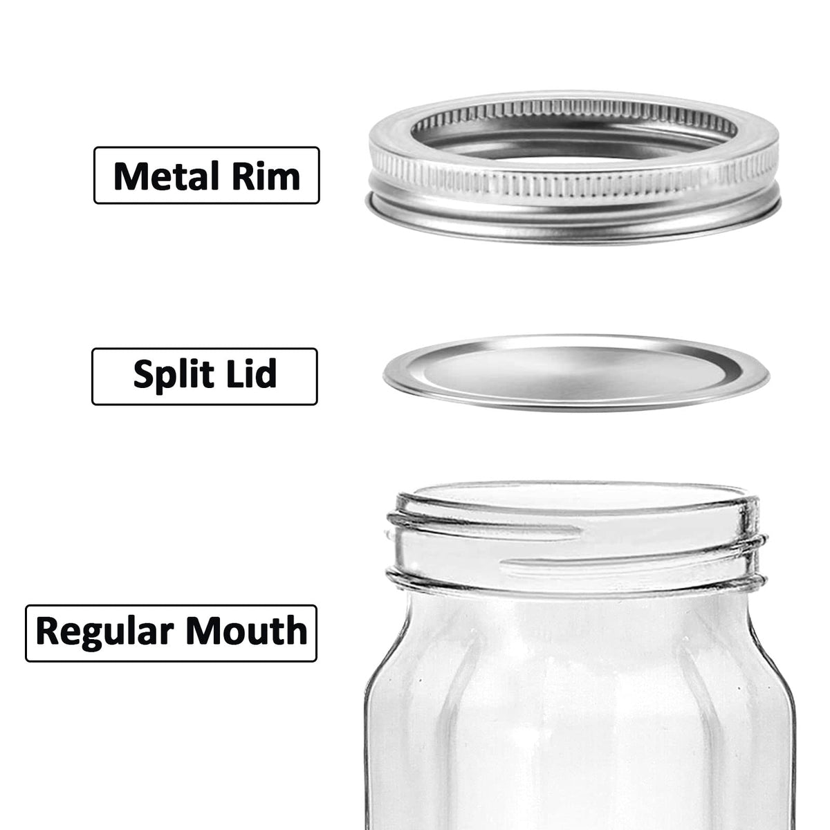 16oz Regular Mouth Mason Jars, 12 Pack with Lids & Bands Z726