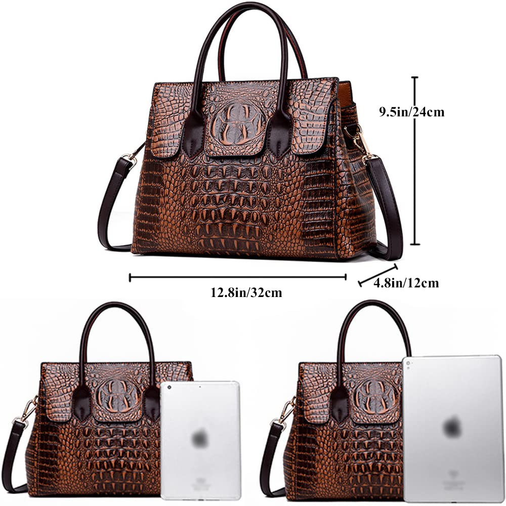 Embossed Faux Leather Satchel Handbag Q845