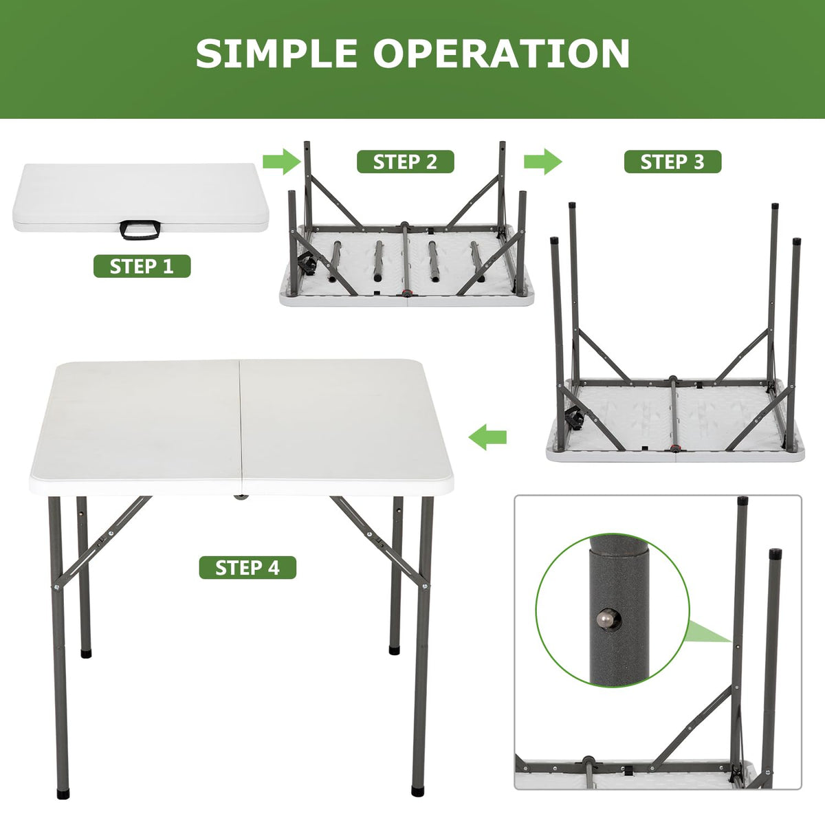 34" White Portable Plastic Folding Table R880