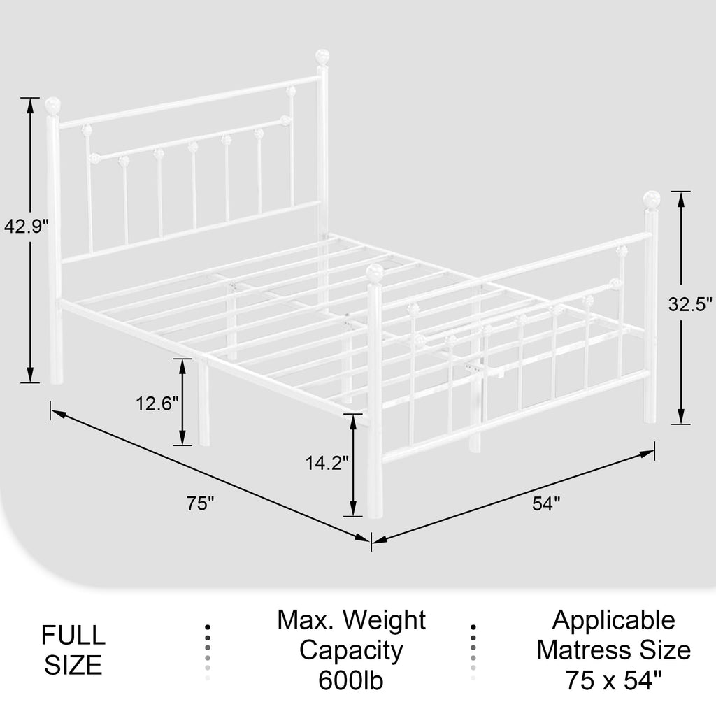 Full Size Metal Platform Bed Frame with Headboard and Footboard C799314