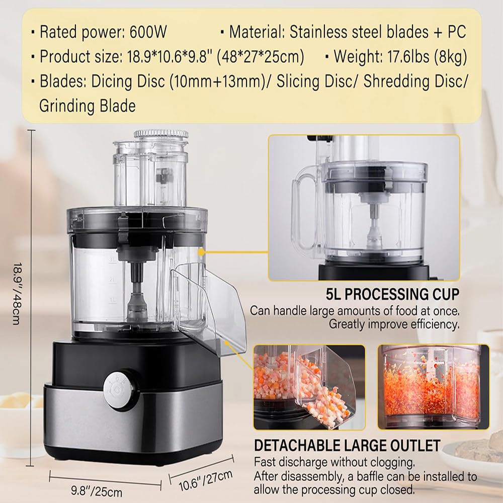 600W 5 Cube Grid 5000ml Electric Vegetable Chopper Q8836