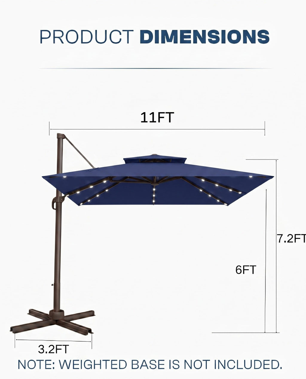 11x11 FT Double-Top Cantilever Patio Umbrella with Lights Q8599