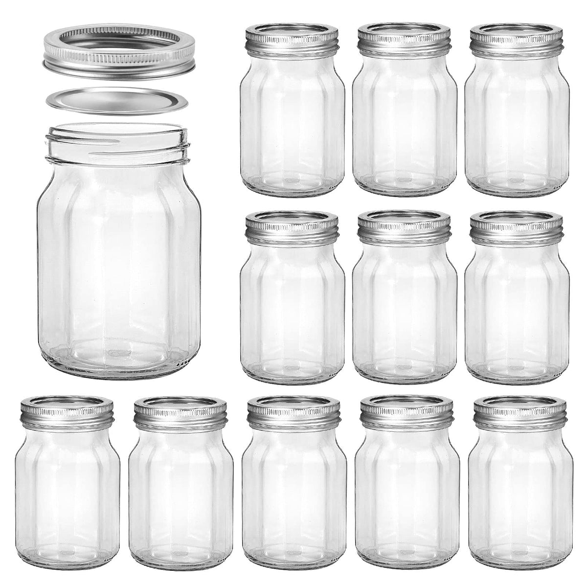 16oz Regular Mouth Mason Jars, 12 Pack with Lids & Bands Z726