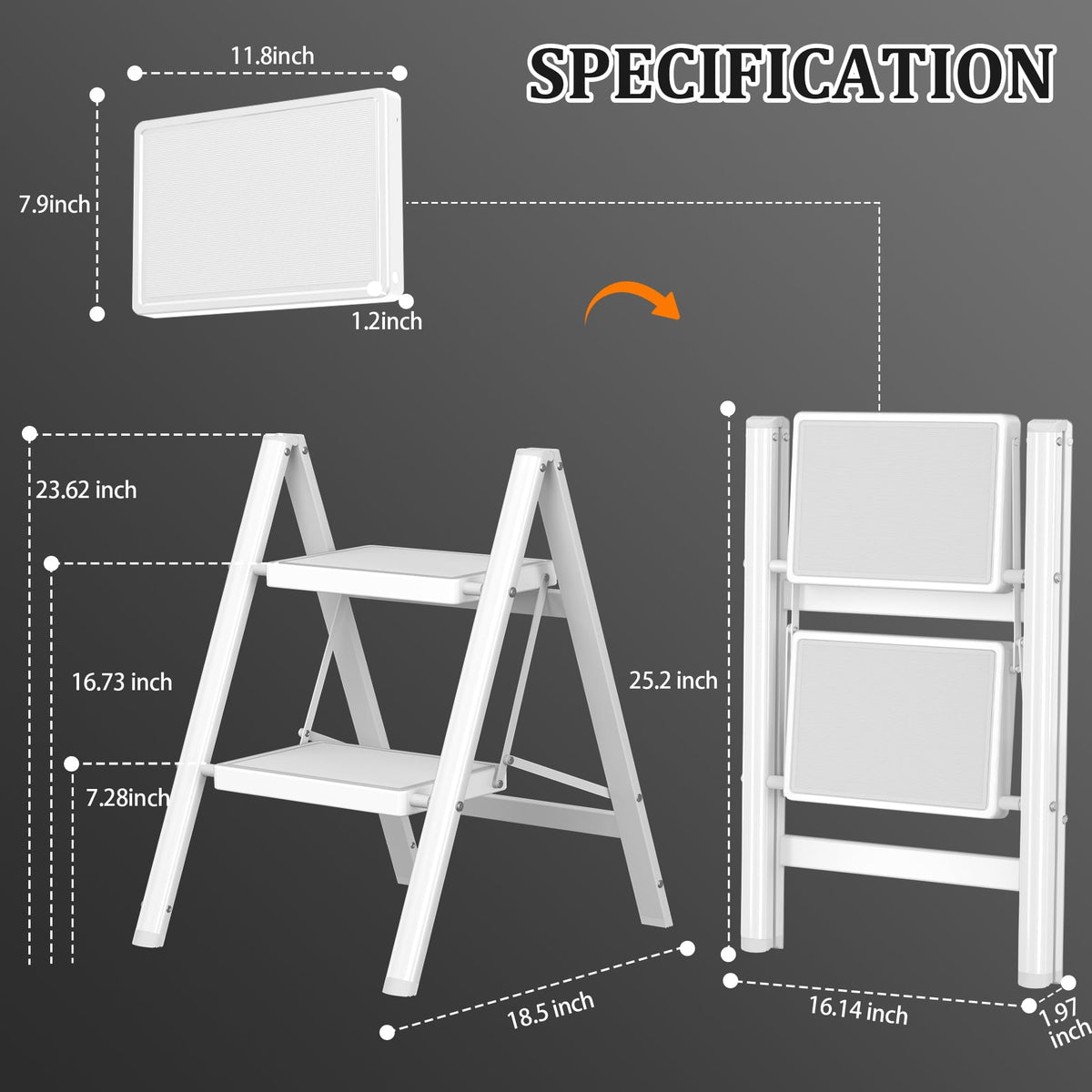 2 Step Folding Steel Ladder 330lbs Capacity White T73631