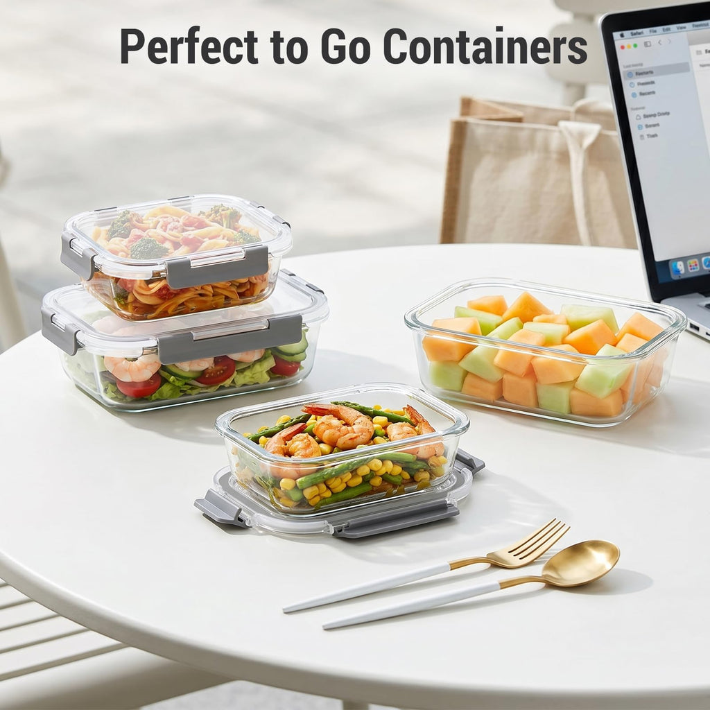 10 Sets 36 oz & 12 oz Glass Food Storage Containers with Lids, Gray Z17138