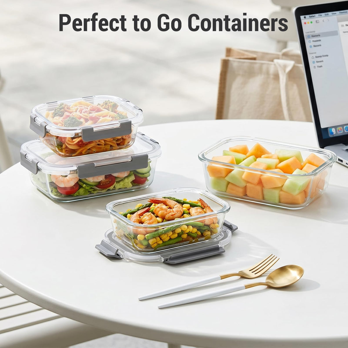 10 Sets 36 oz & 12 oz Glass Food Storage Containers with Lids, Gray Z17138