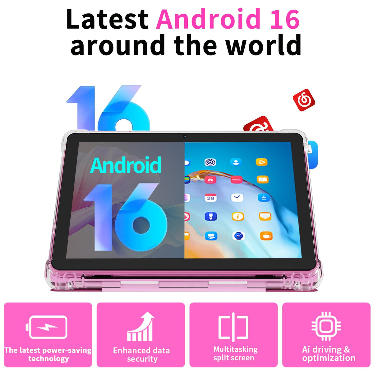 Android 16 Tablet 10 inch 20GB RAM 128GB ROM Octa-core Pink T83997