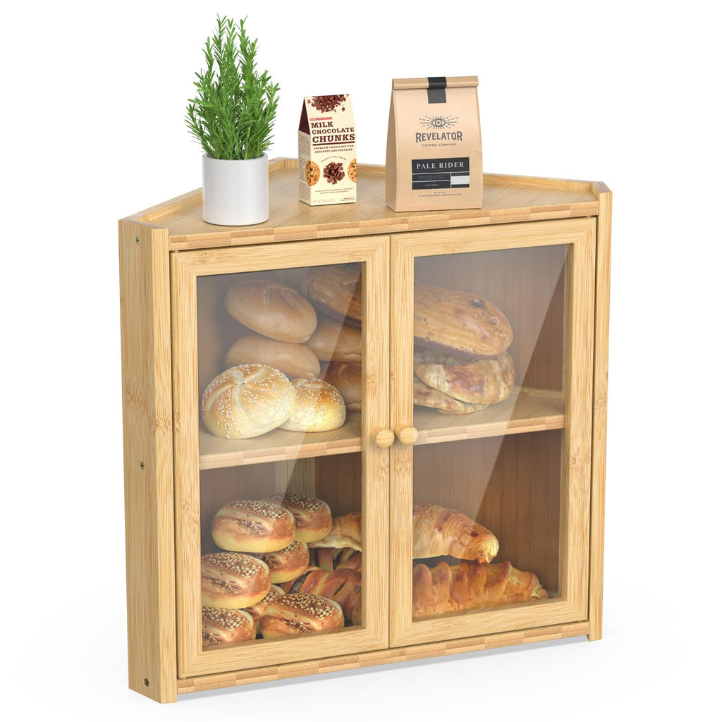 Double Layer Bamboo Bread Box with 2 Doors O2894