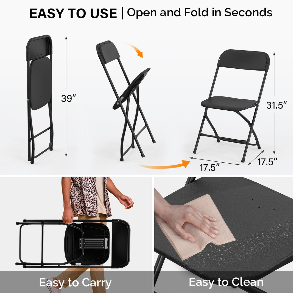 10 Pack Black Plastic Folding Chair E9367