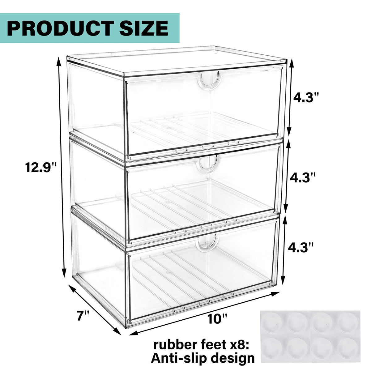 Acrylic Makeup Organizer, 3 Pack Stackable Clear Storage Drawers H42193