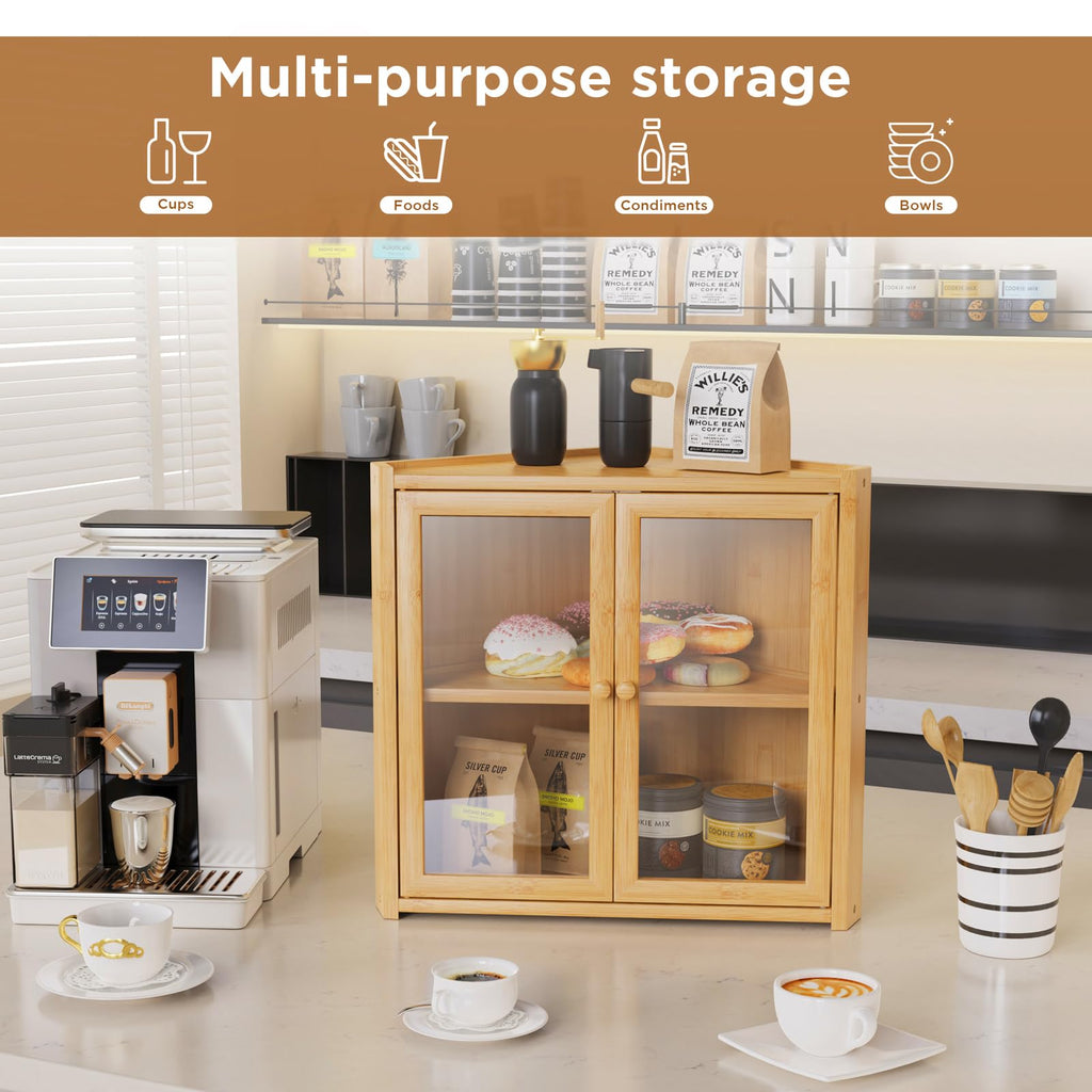 Double Layer Bamboo Bread Box with 2 Doors O2894
