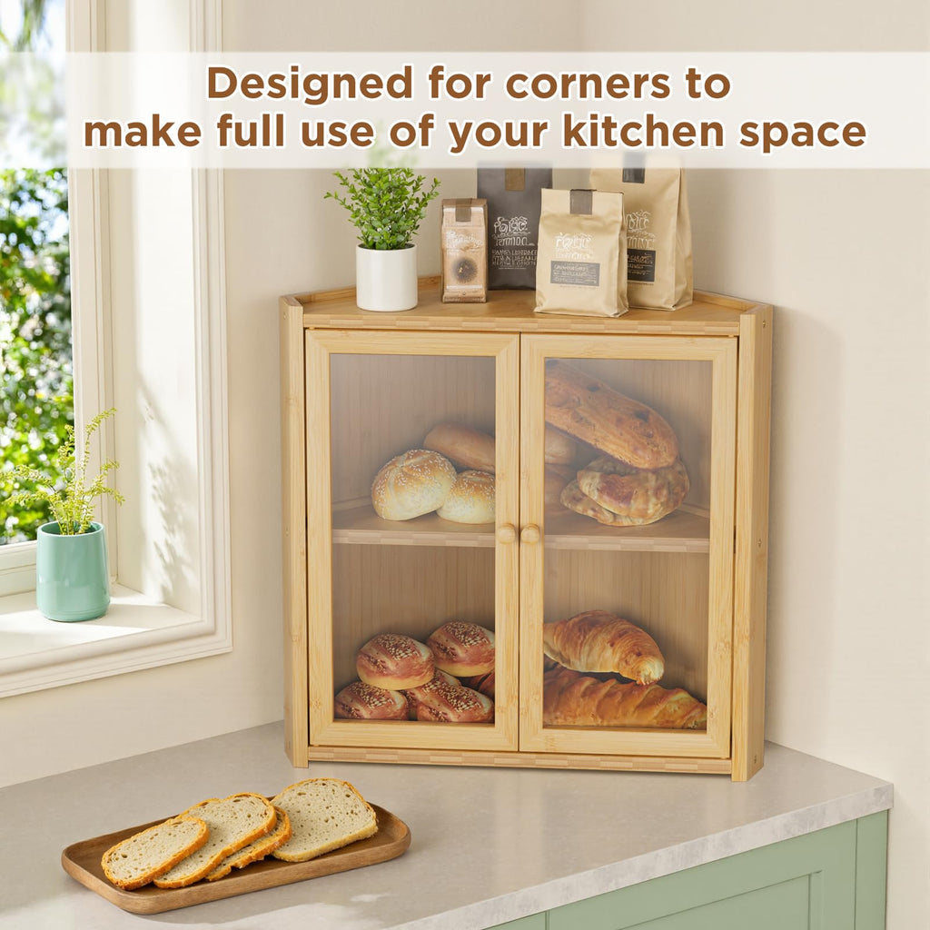 Double Layer Bamboo Bread Box with 2 Doors O2894