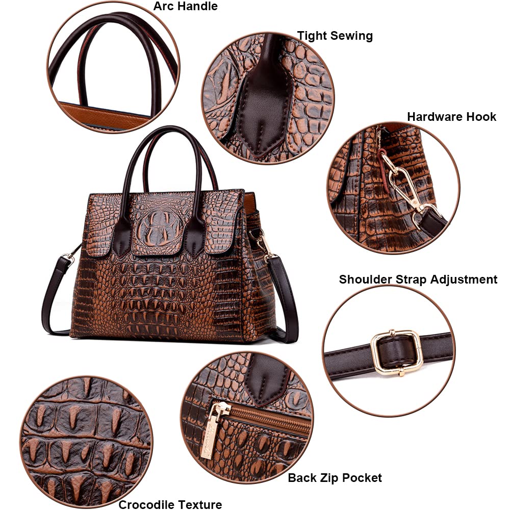 Embossed Faux Leather Satchel Handbag Q845