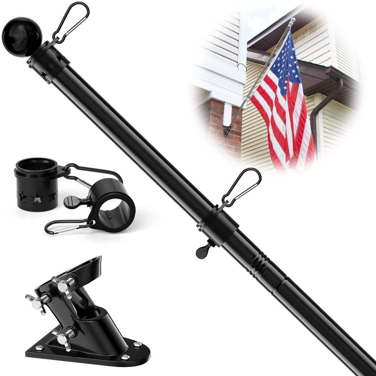 5ft Heavy Duty Black Flag Pole Kit with Holder P14341