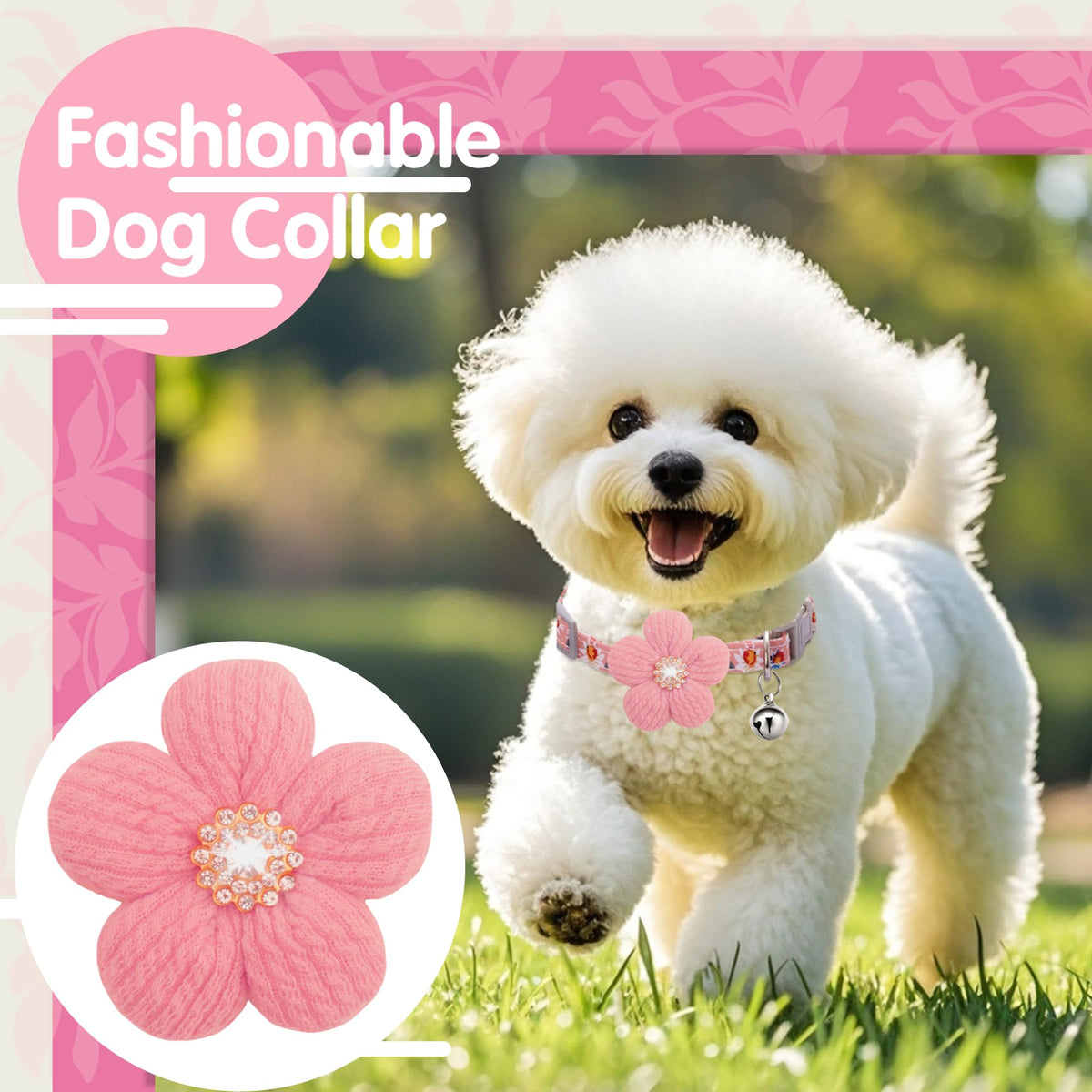 Small Dog Collar with Flower and Bell R145