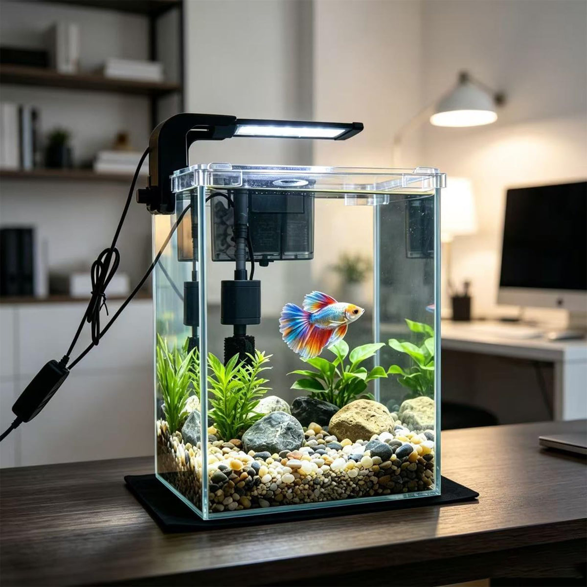 2 Gallon Betta Fish Tank with Filter and Light D5894