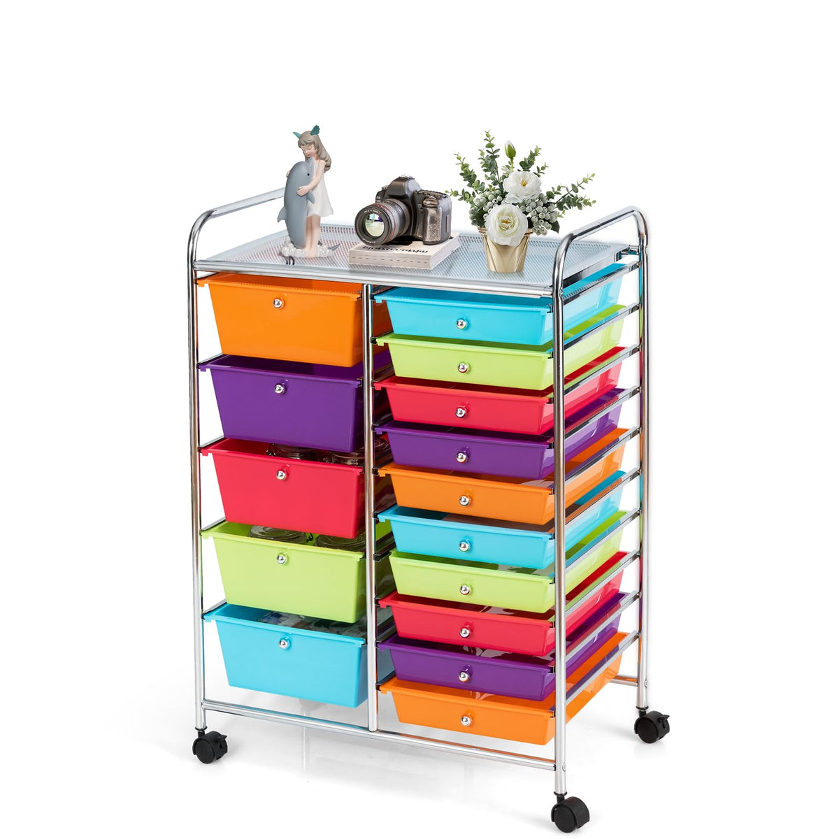 15 Drawer Rolling Cart with Lockable Wheels J28739