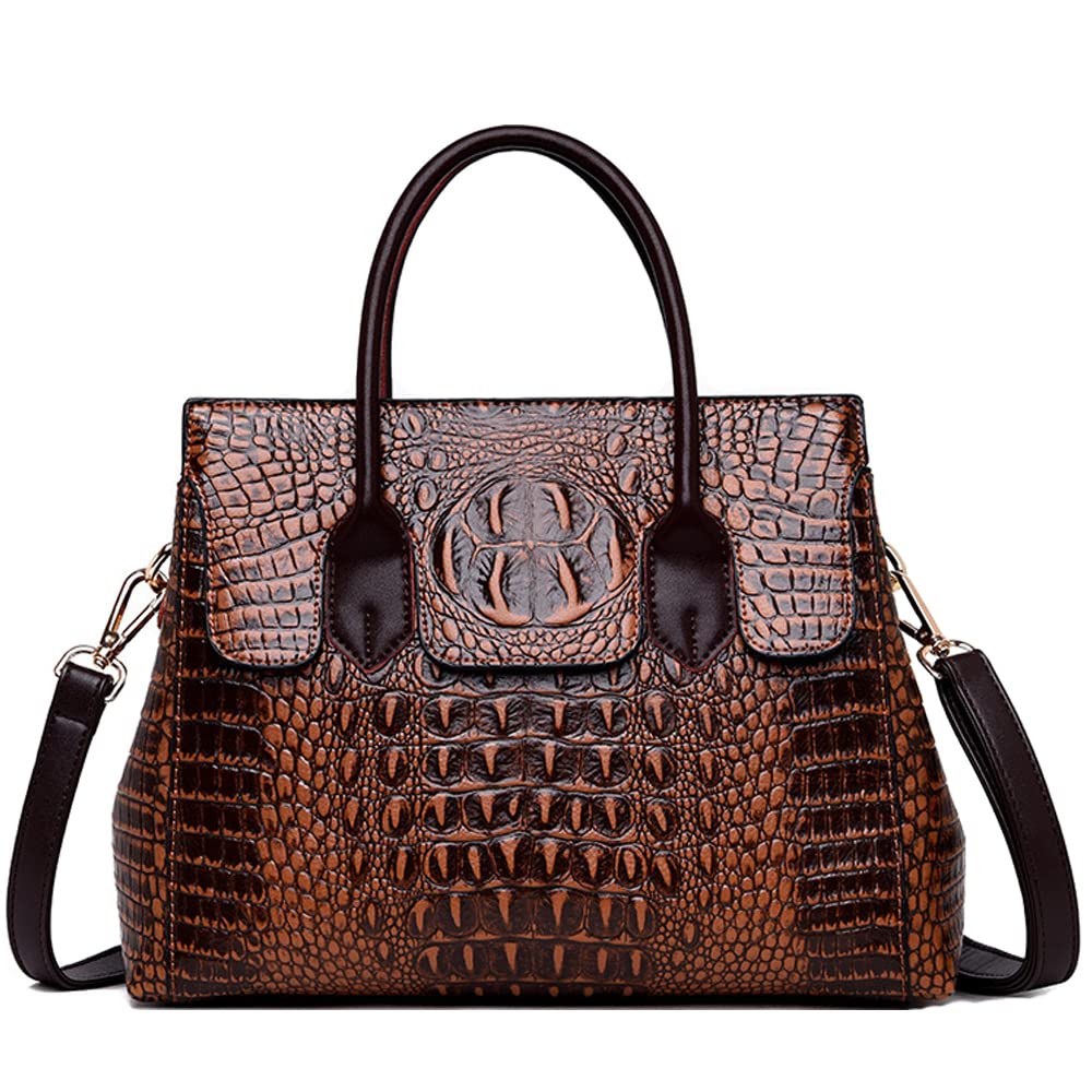 Embossed Faux Leather Satchel Handbag Q845