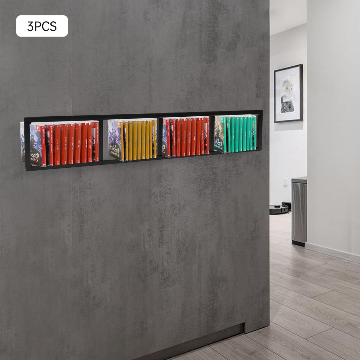 Black 3Pcs Wall Mount Media Storage Rack Q7141