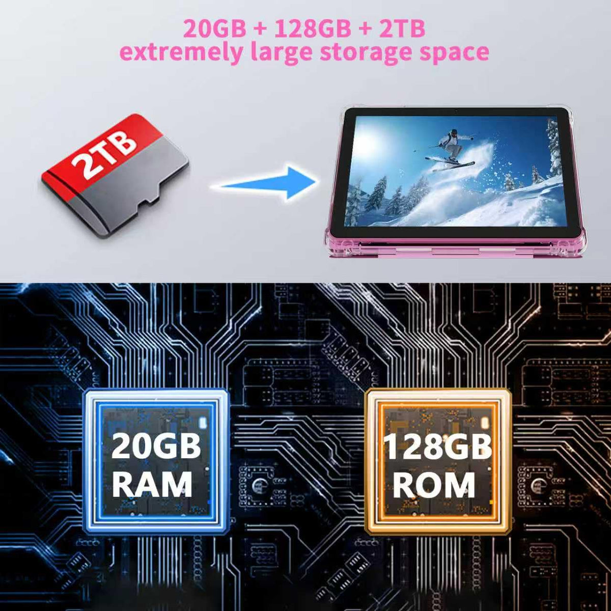 Android 16 Tablet 10 inch 20GB RAM 128GB ROM Octa-core Pink T83997