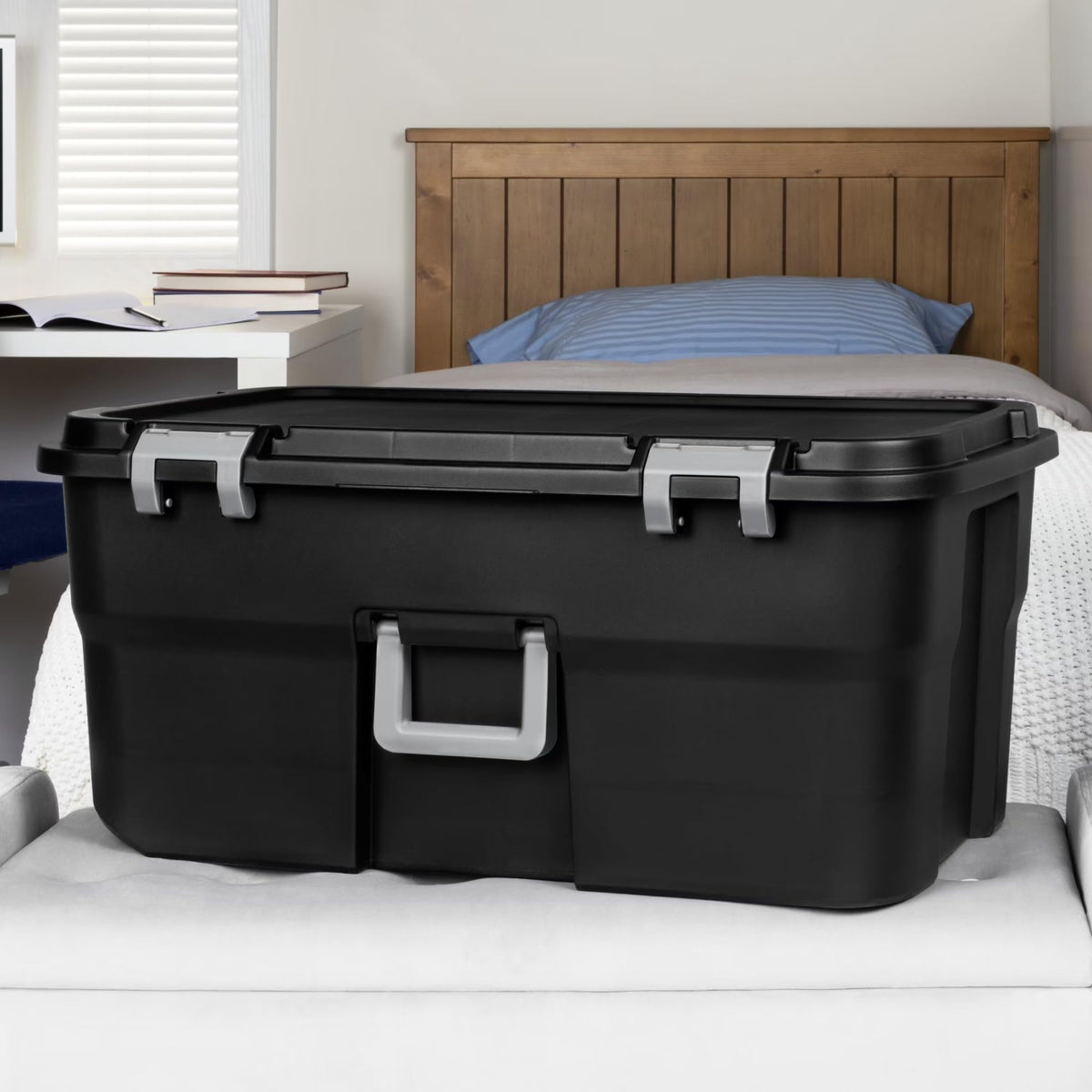 Black 22 Gallon Wheeled Plastic Footlocker P331