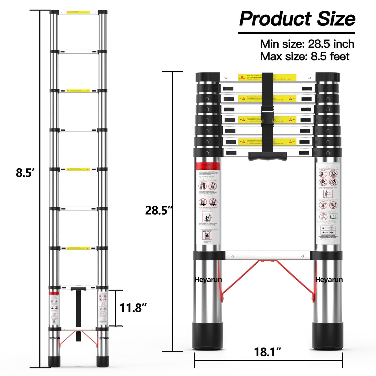 8.5 FT Aluminum Telescoping Ladder 330 lbs Capacity S8627
