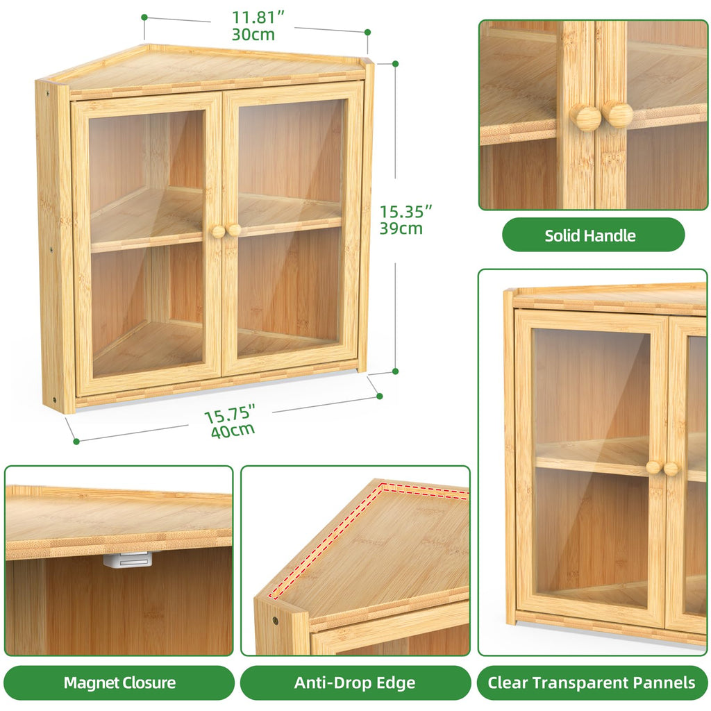 Double Layer Bamboo Bread Box with 2 Doors O2894