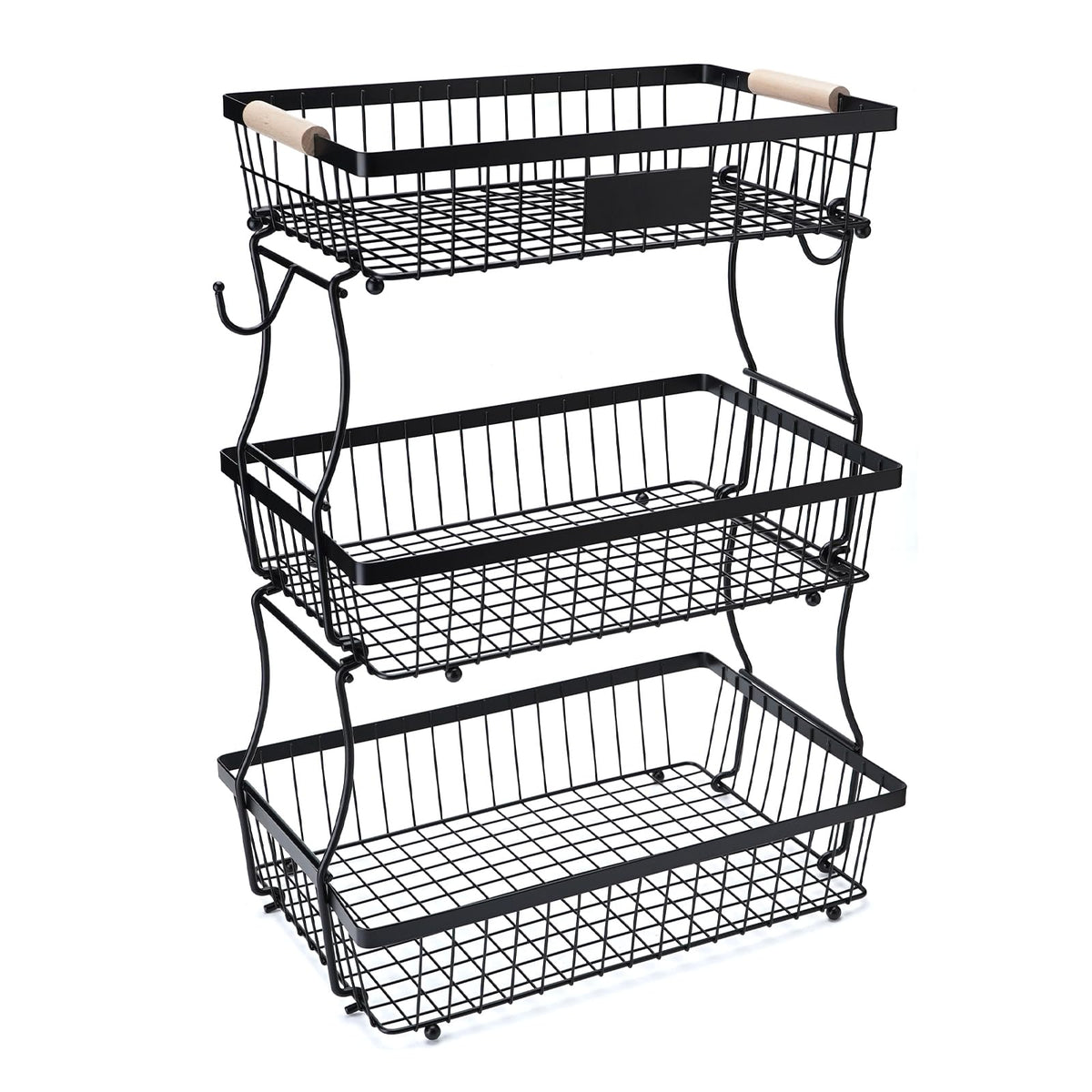 3 Tier Black Mesh Fruit Basket with 2 Banana Hangers G300