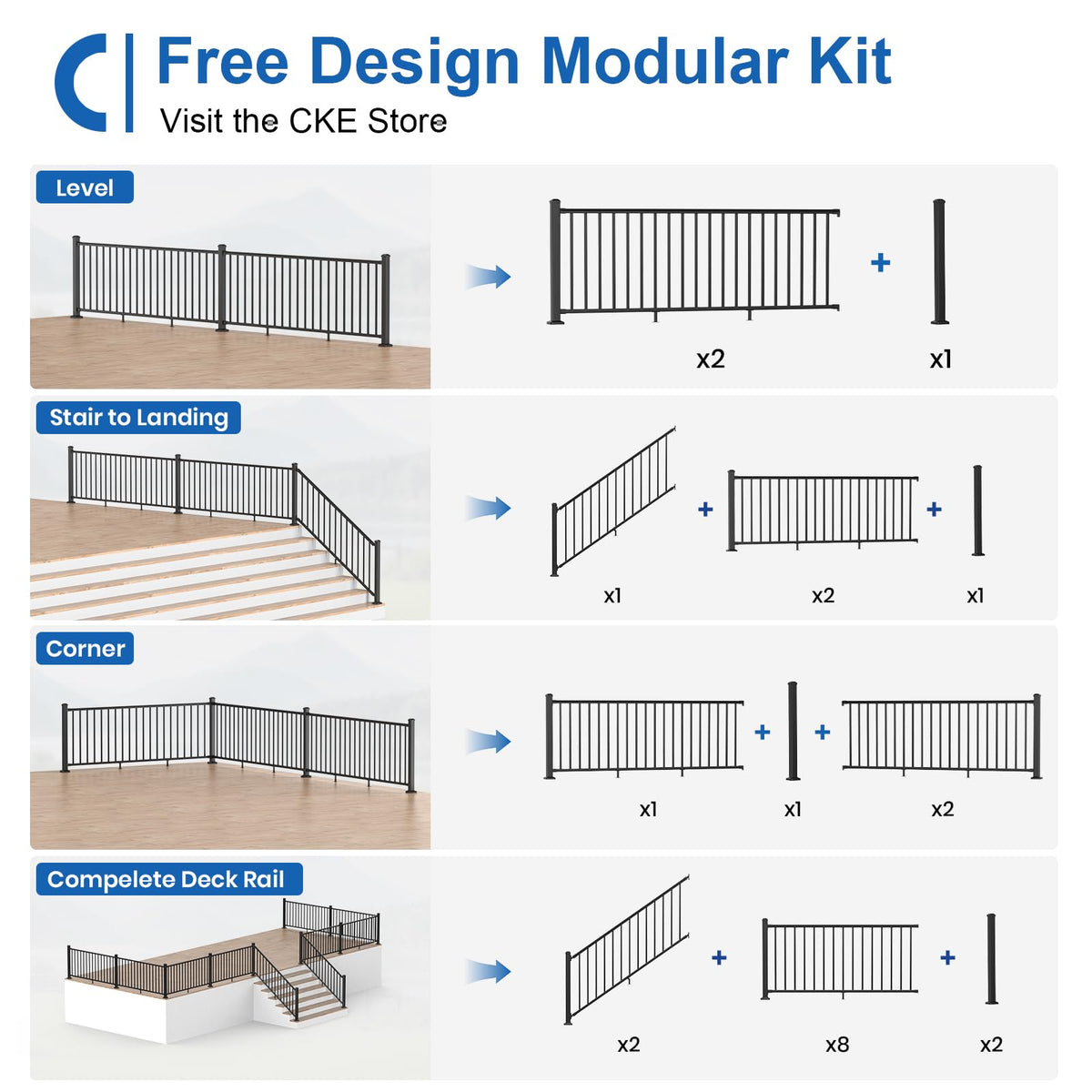 1 Pack 36 in. H x 6 ft. W Aluminum Stair Railing Kit with Post T43863