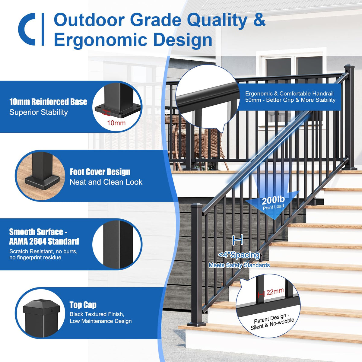 1 Pack 36 in. H x 6 ft. W Aluminum Stair Railing Kit with Post T43863