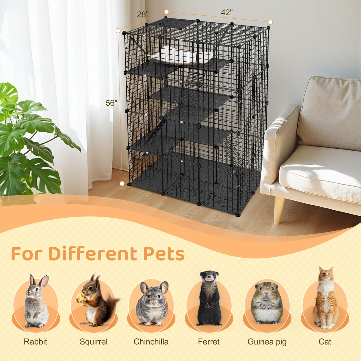 4-Tier Metal Wire Cat Cage with Hammock T9302