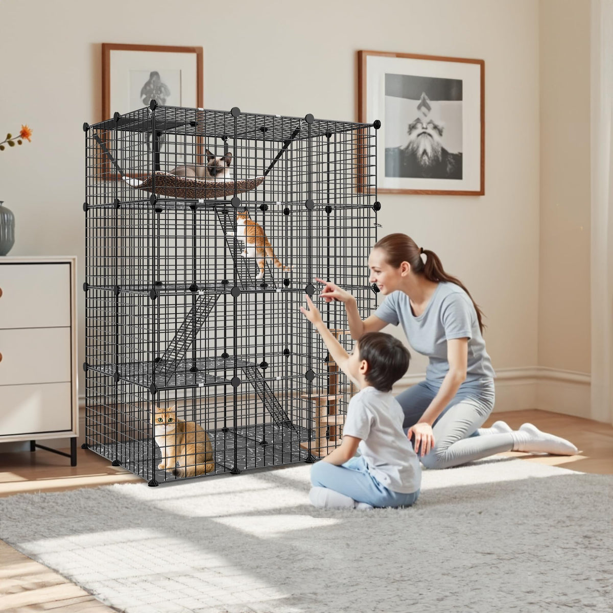 4-Tier Metal Wire Cat Cage with Hammock T9302