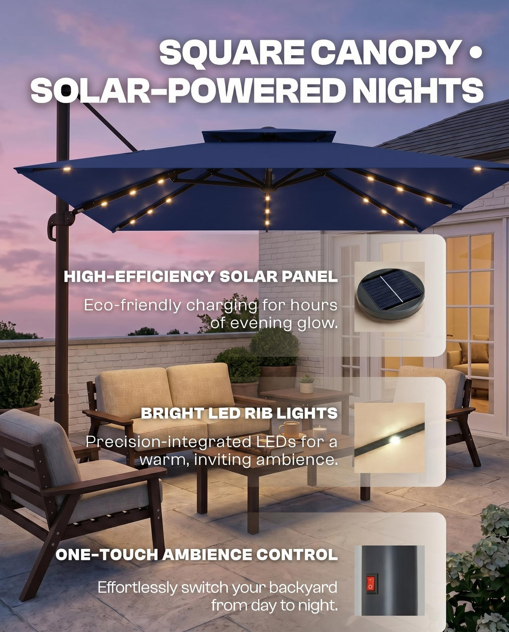 11x11 FT Double-Top Cantilever Patio Umbrella with Lights Q8599