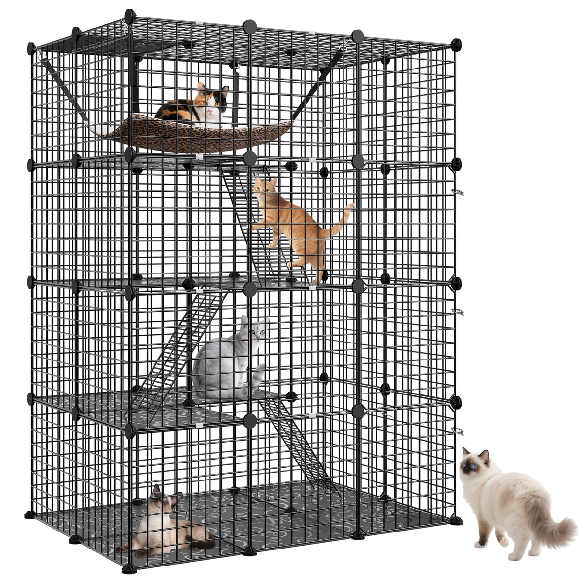 4-Tier Metal Wire Cat Cage with Hammock T9302