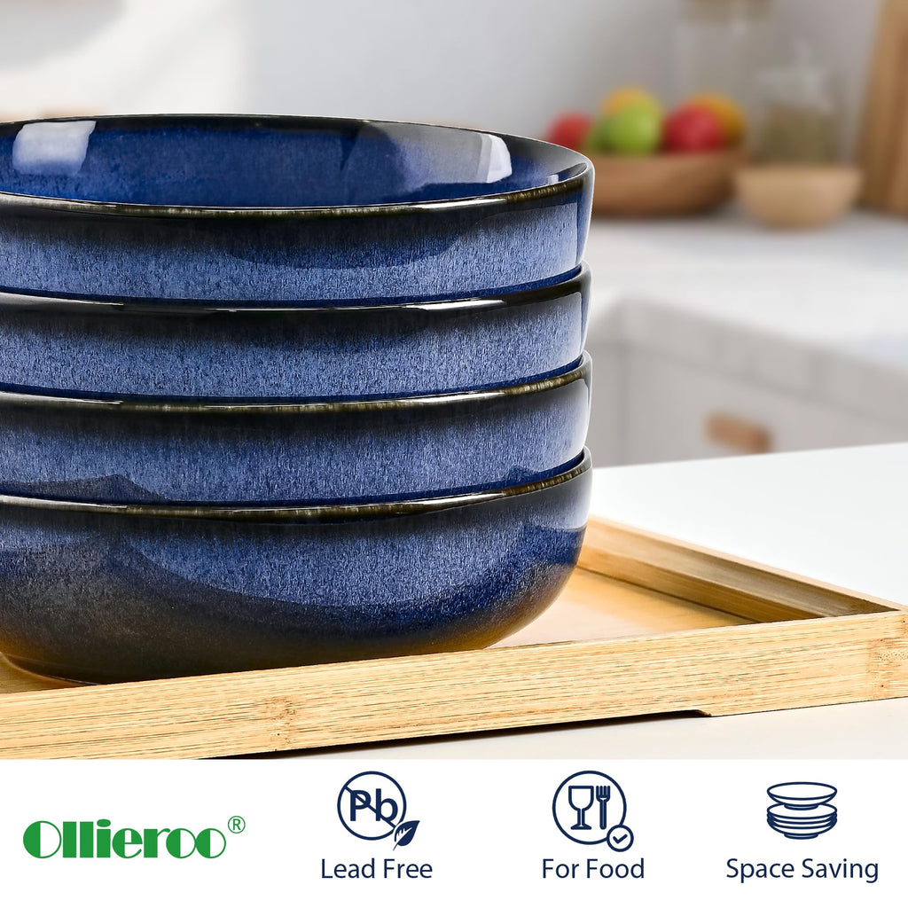 Blue Porcelain Pasta Bowls Set for 4 K3099