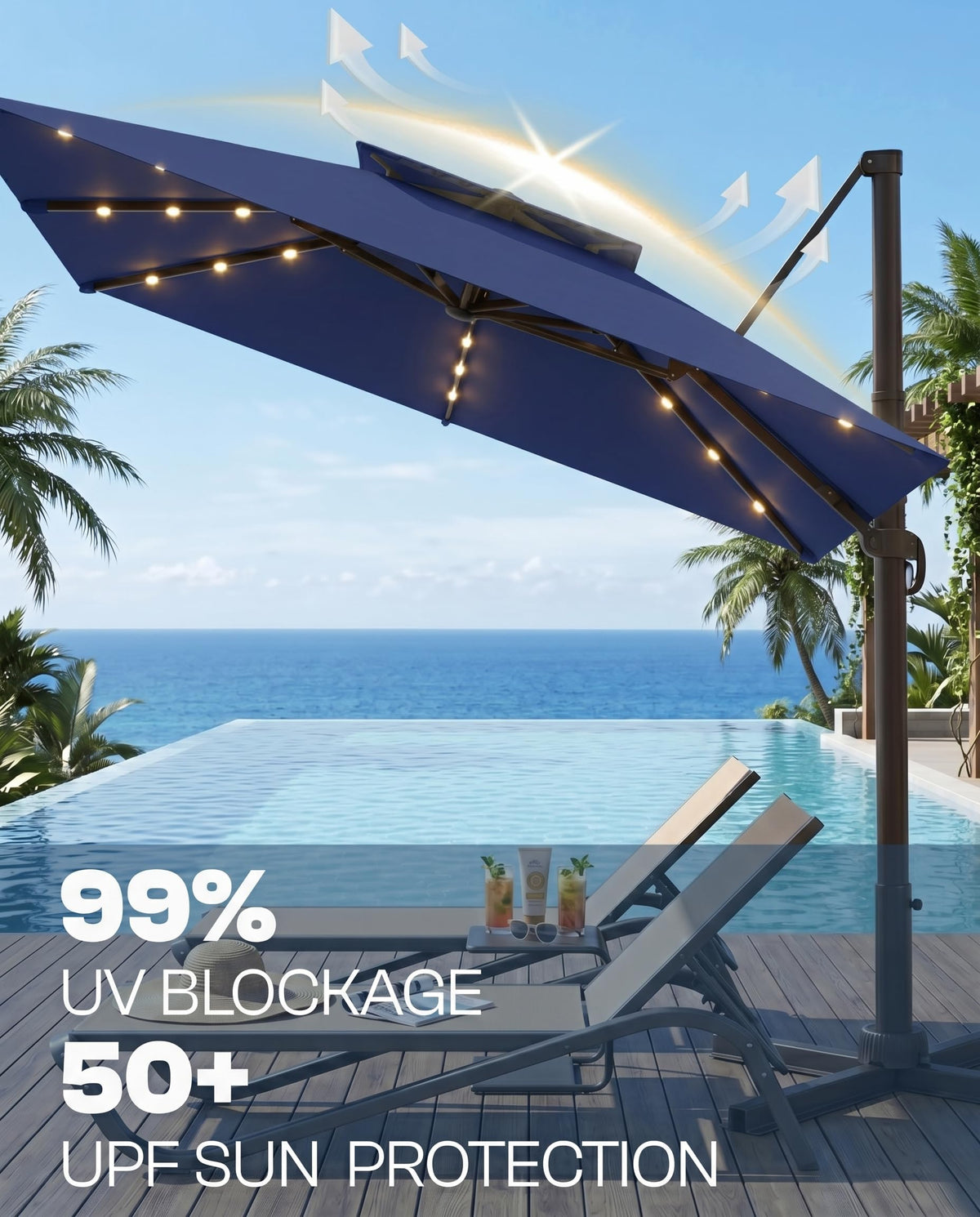 11x11 FT Double-Top Cantilever Patio Umbrella with Lights Q8599