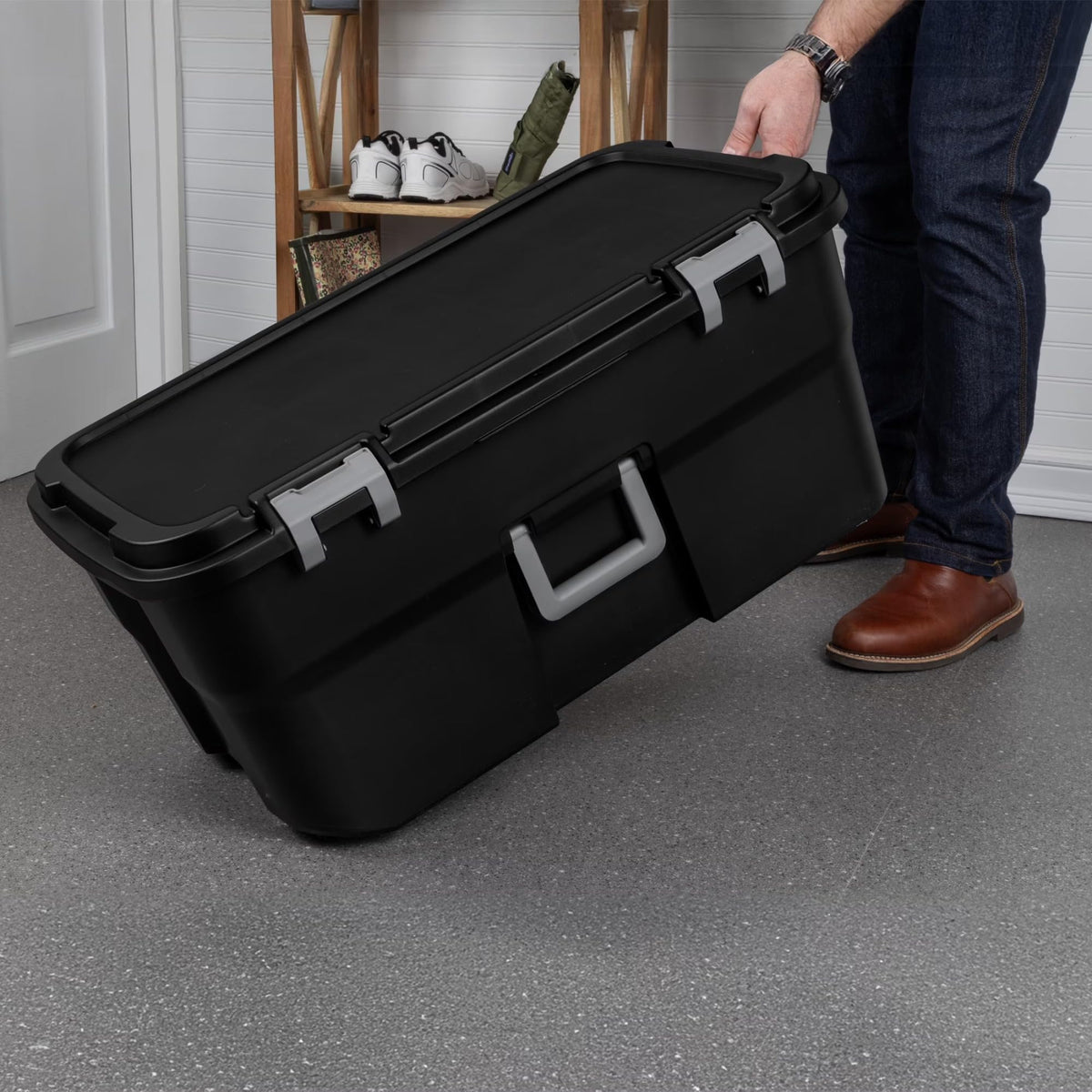 Black 22 Gallon Wheeled Plastic Footlocker P331