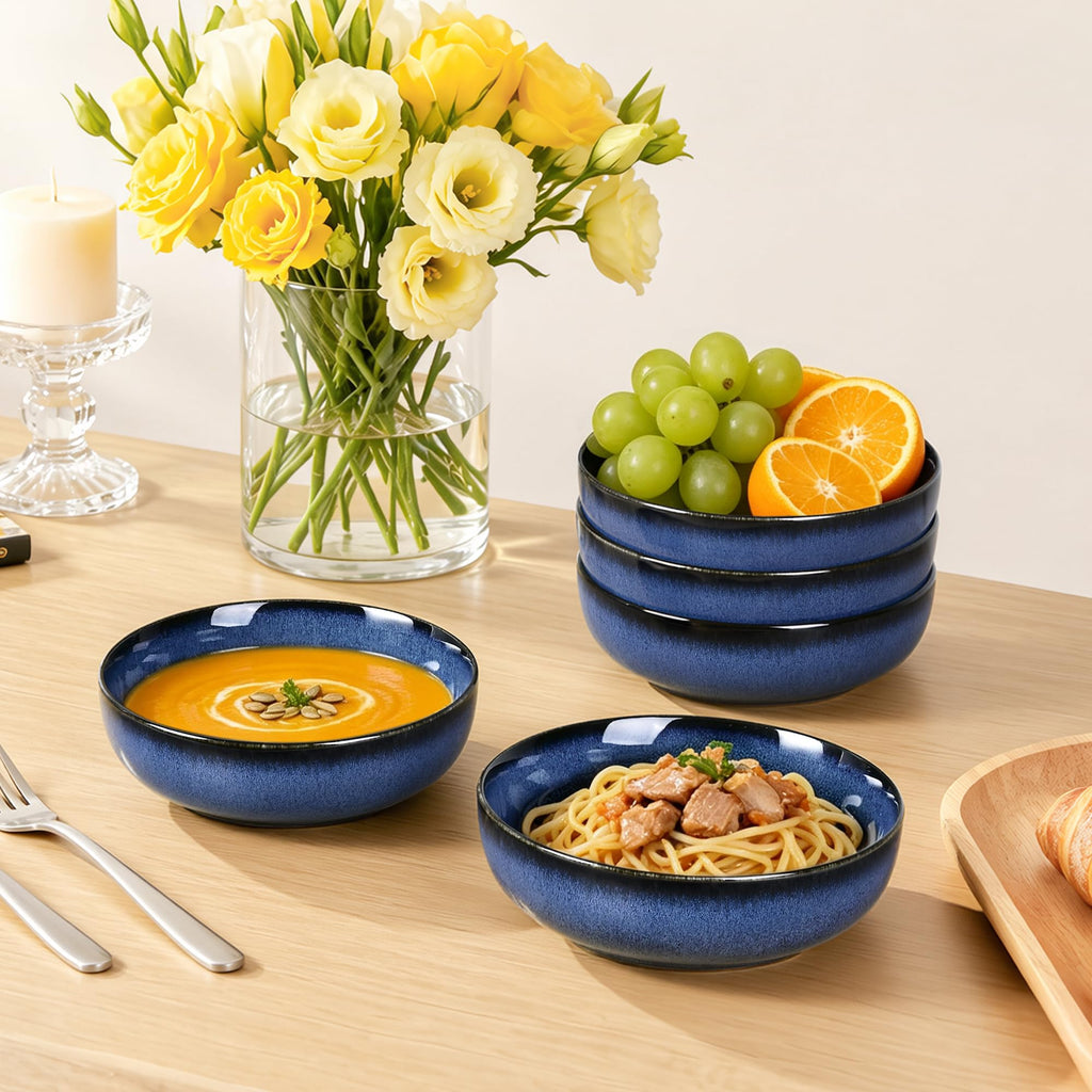 Blue Porcelain Pasta Bowls Set for 4 K3099