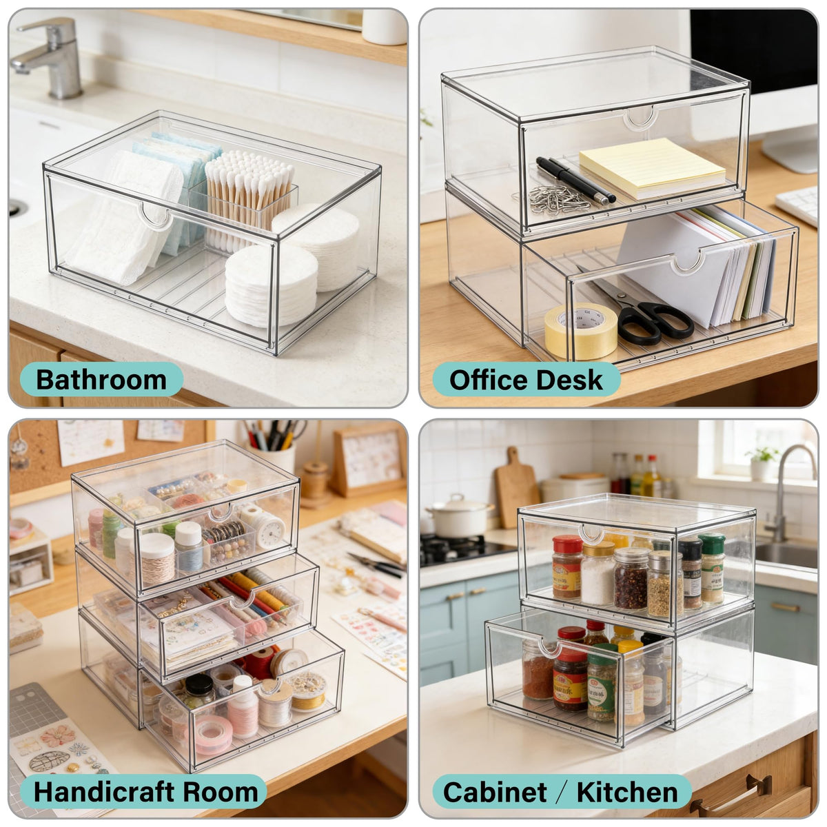 Acrylic Makeup Organizer, 3 Pack Stackable Clear Storage Drawers H42193