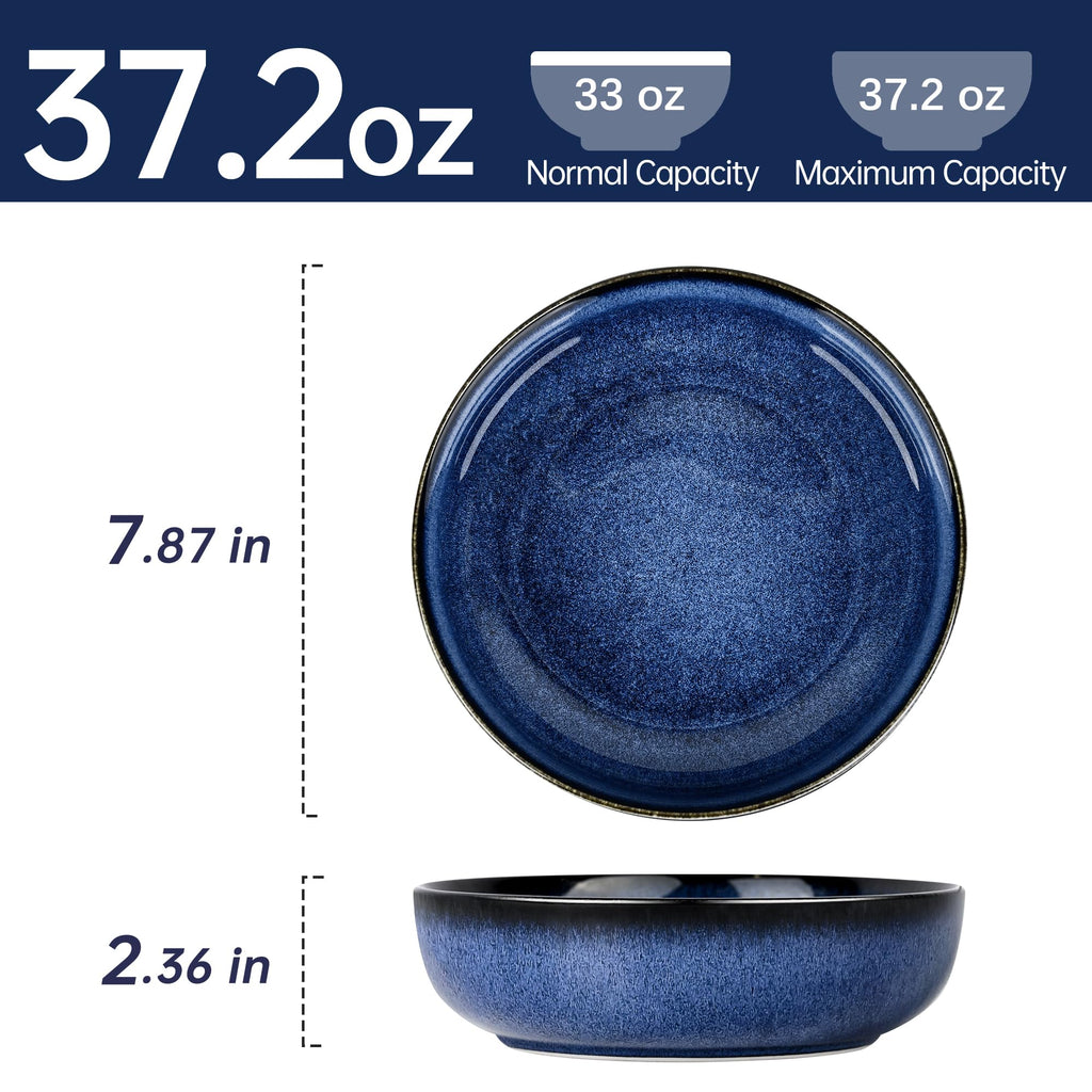 Blue Porcelain Pasta Bowls Set for 4 K3099