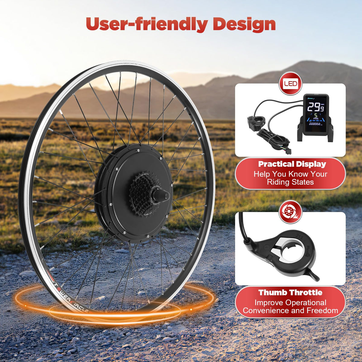 1000W Rear Hub Motor Electric Bike Conversion Kit with LCD Display S5262