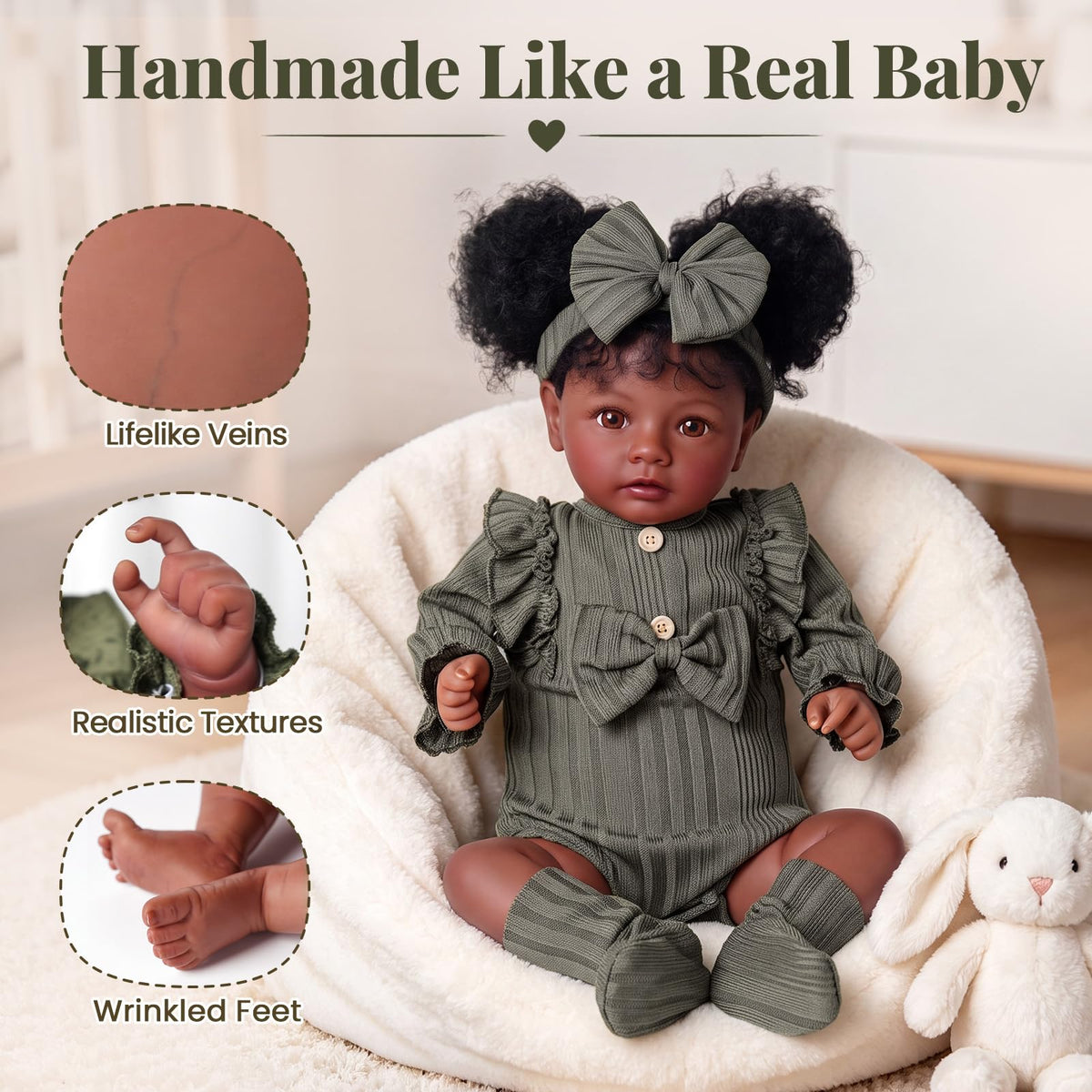 20 Inch Black Lifelike Baby Girl Doll I9881