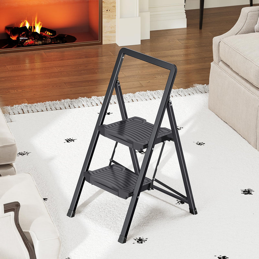 2 Folding Steel Step Ladder with Handrail X985776