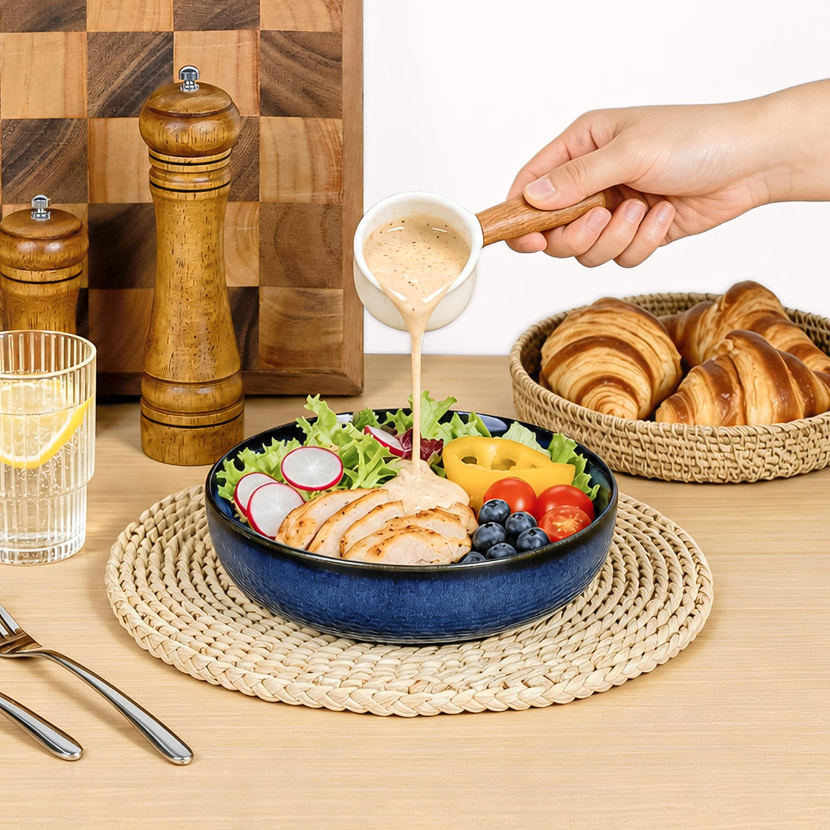 Blue Porcelain Pasta Bowls Set for 4 K3099