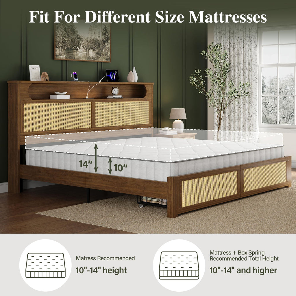 Queen Size Rattan Bed Frame with 2 Storage Drawers V48400