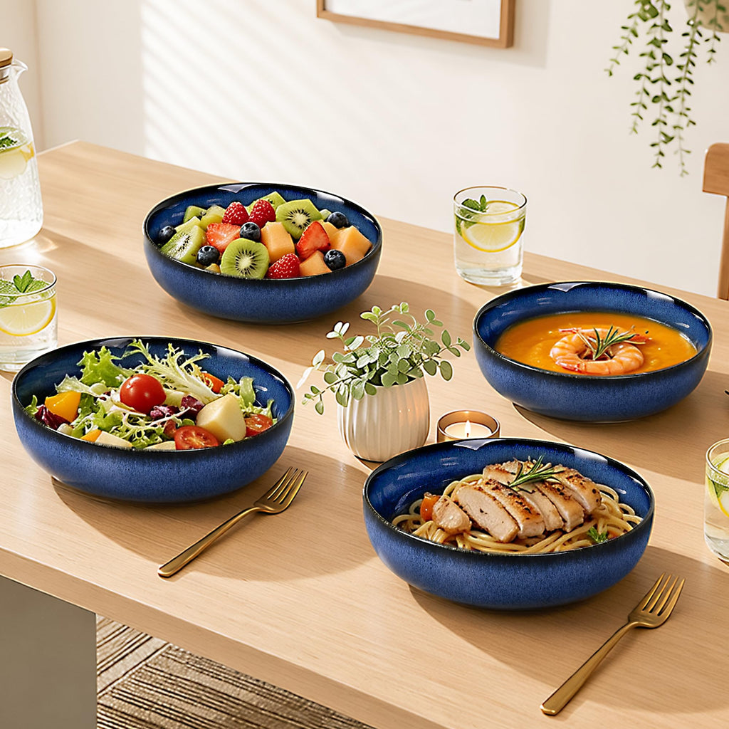 Blue Porcelain Pasta Bowls Set for 4 K3099