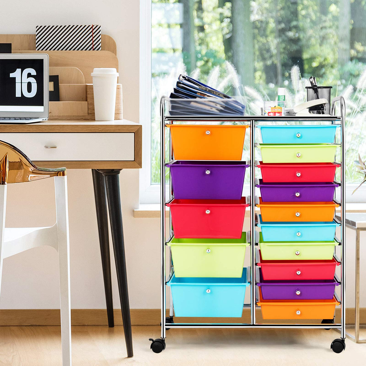 15 Drawer Rolling Cart with Lockable Wheels J28739